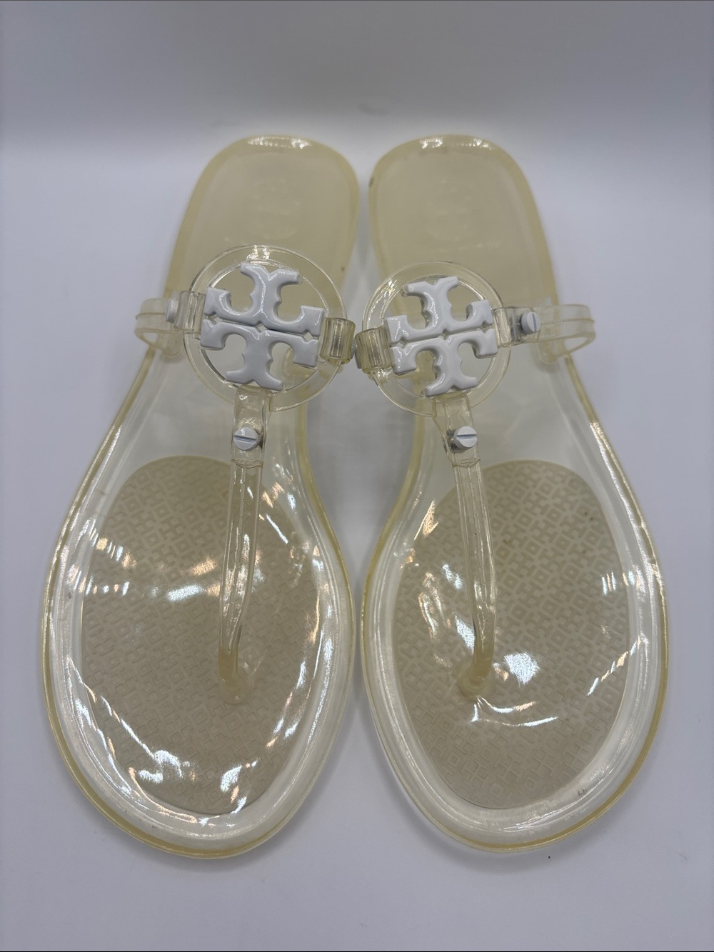 Tory Burch Clear Jelly Miller Logo Thong Sandals - White Logo